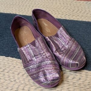 Toms Purple Metallic Glitter Classic Slip On Shoes 6Y 7.5 8